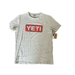 New Yeti GS9531-1 Men's Heather Gray Floral Logo Badge Short Sleeve T-Shirt XL